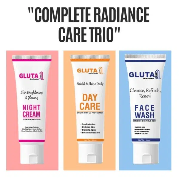 Gluta One Day Night Creams with Facewash- Skincare Trio Pack